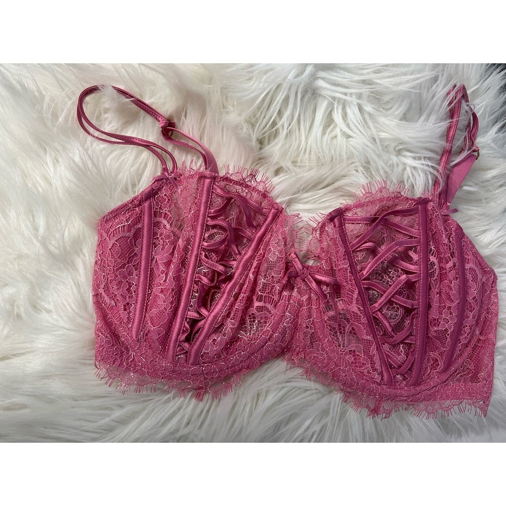 Victorias Secret Dream Angels Push Up Without Padding  Lace Bra 34DD Pink New